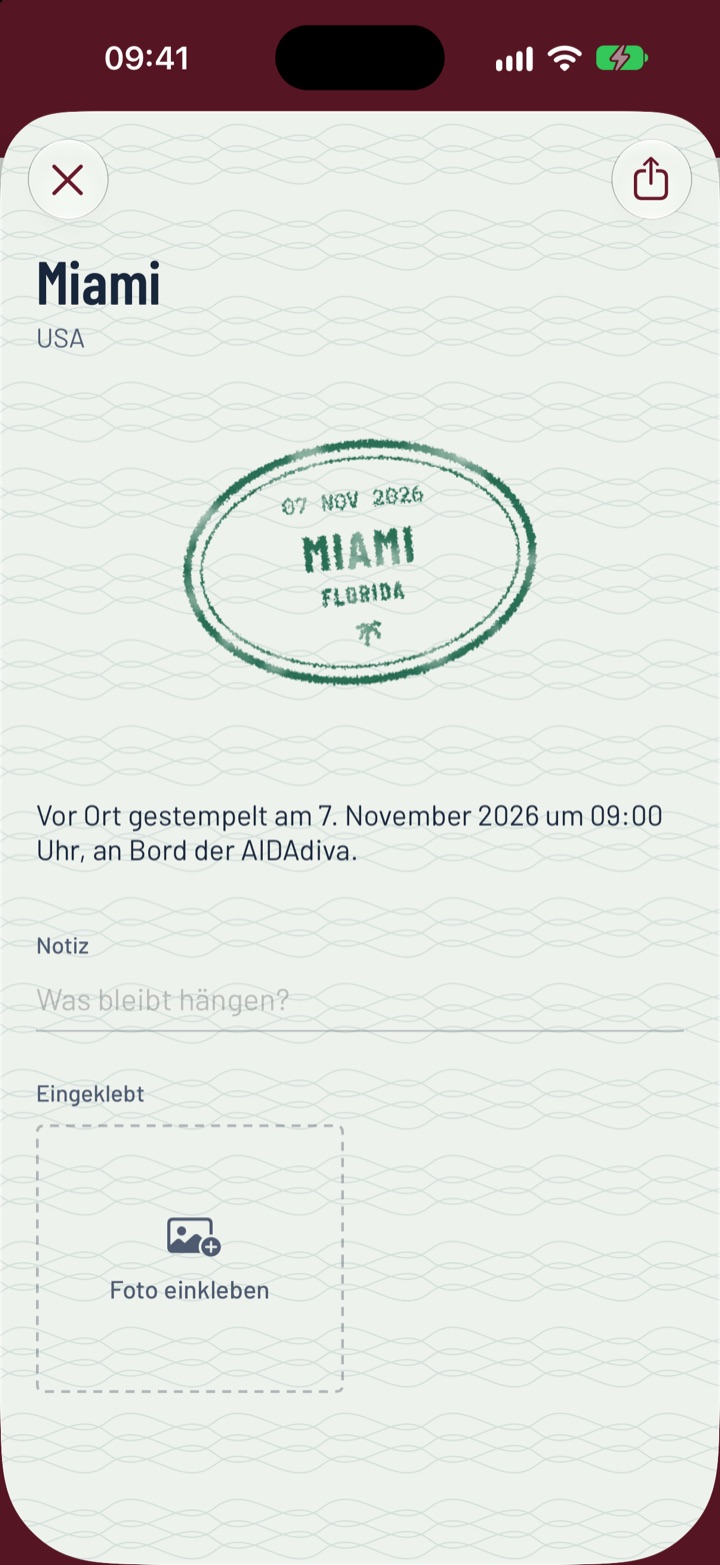 Hafenseite von Miami mit Stempel, Notiz und Platz für Fotos
